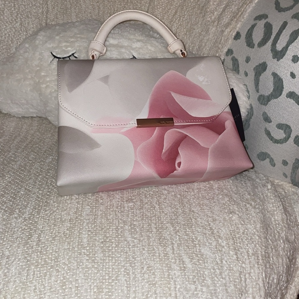 : Ted Baker London Rose Print Top Handle Bag Floral Crossbody with Gold Hardware